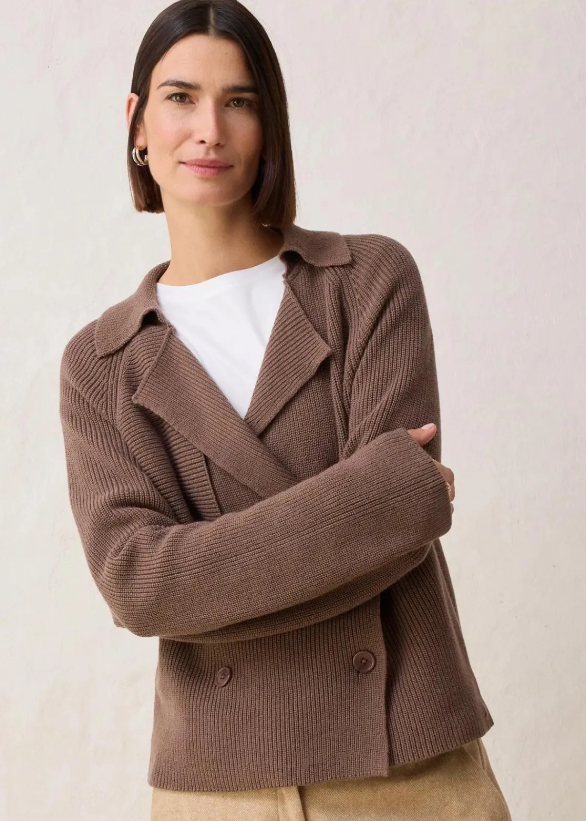 bonprix Bekleidung·Umstandsmode|Bekleidung·Jeans^Strickjacke mit Wolle lehmbraun