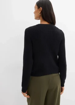 bonprix Bekleidung·Umstandsmode|Strickmode^Strickjacke mit Zierknöpfen aus Woll-Mix schwarz