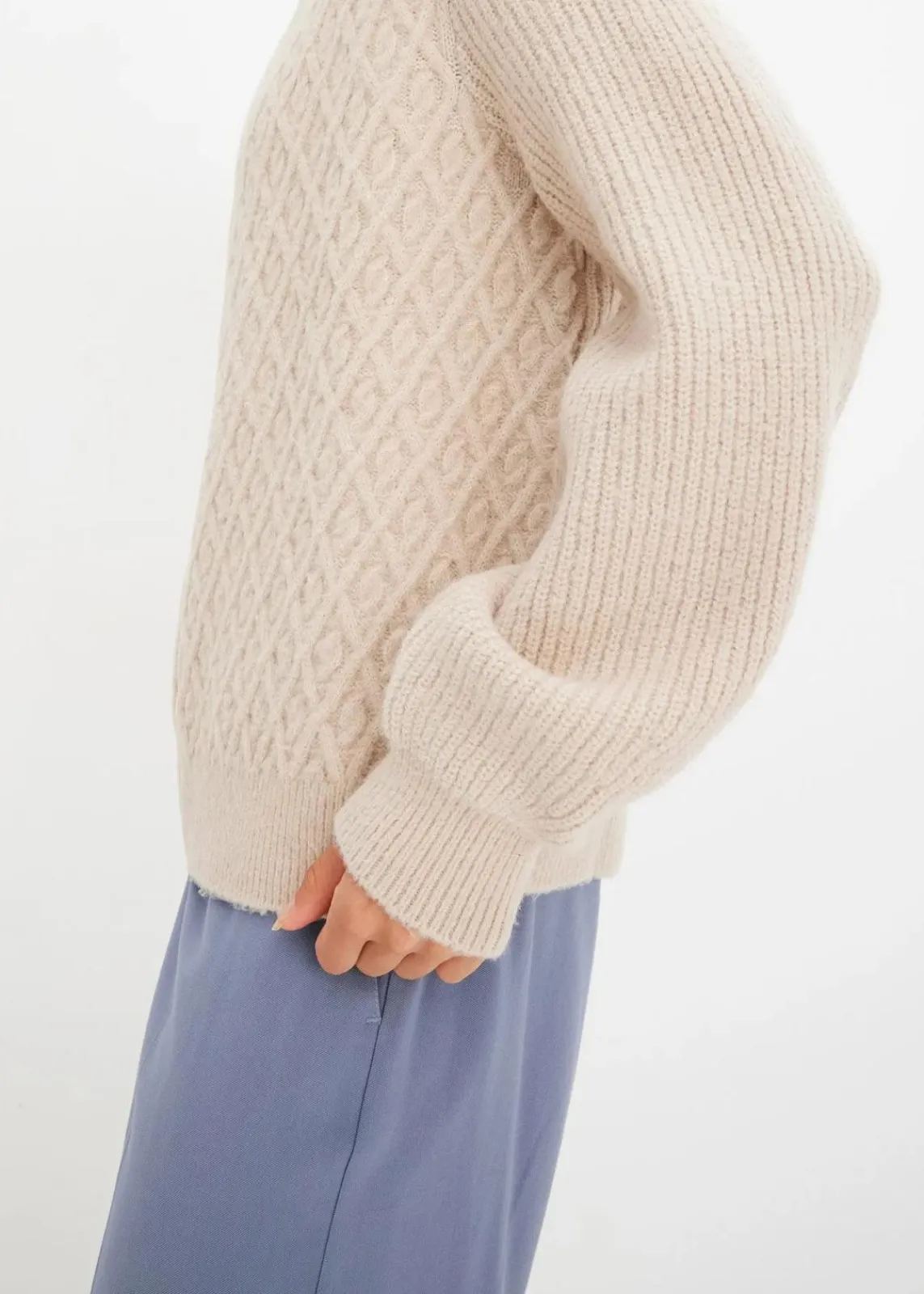 bonprix Bekleidung·Umstandsmode|Bekleidung·Jeans^Strickjacke mit Zopmuster beige meliert