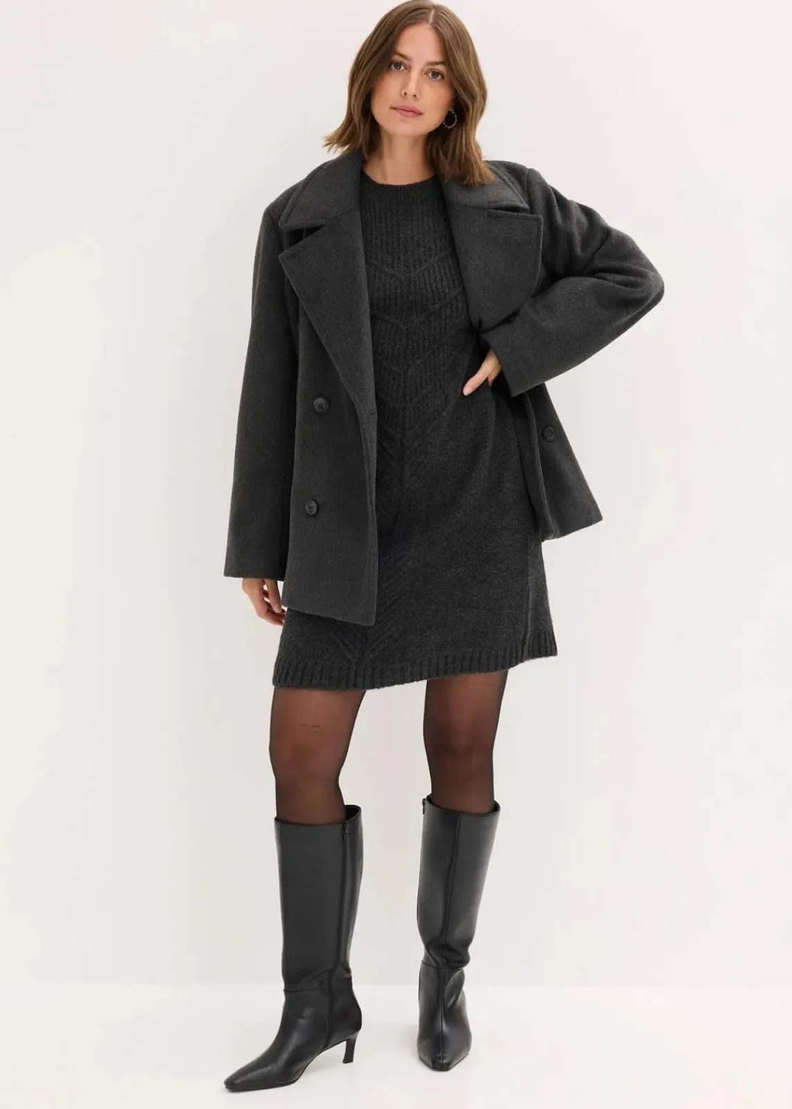 bonprix Bekleidung·Umstandsmode|Bekleidung·Pullover & Strickjacken^Strickkleid anthrazit meliert
