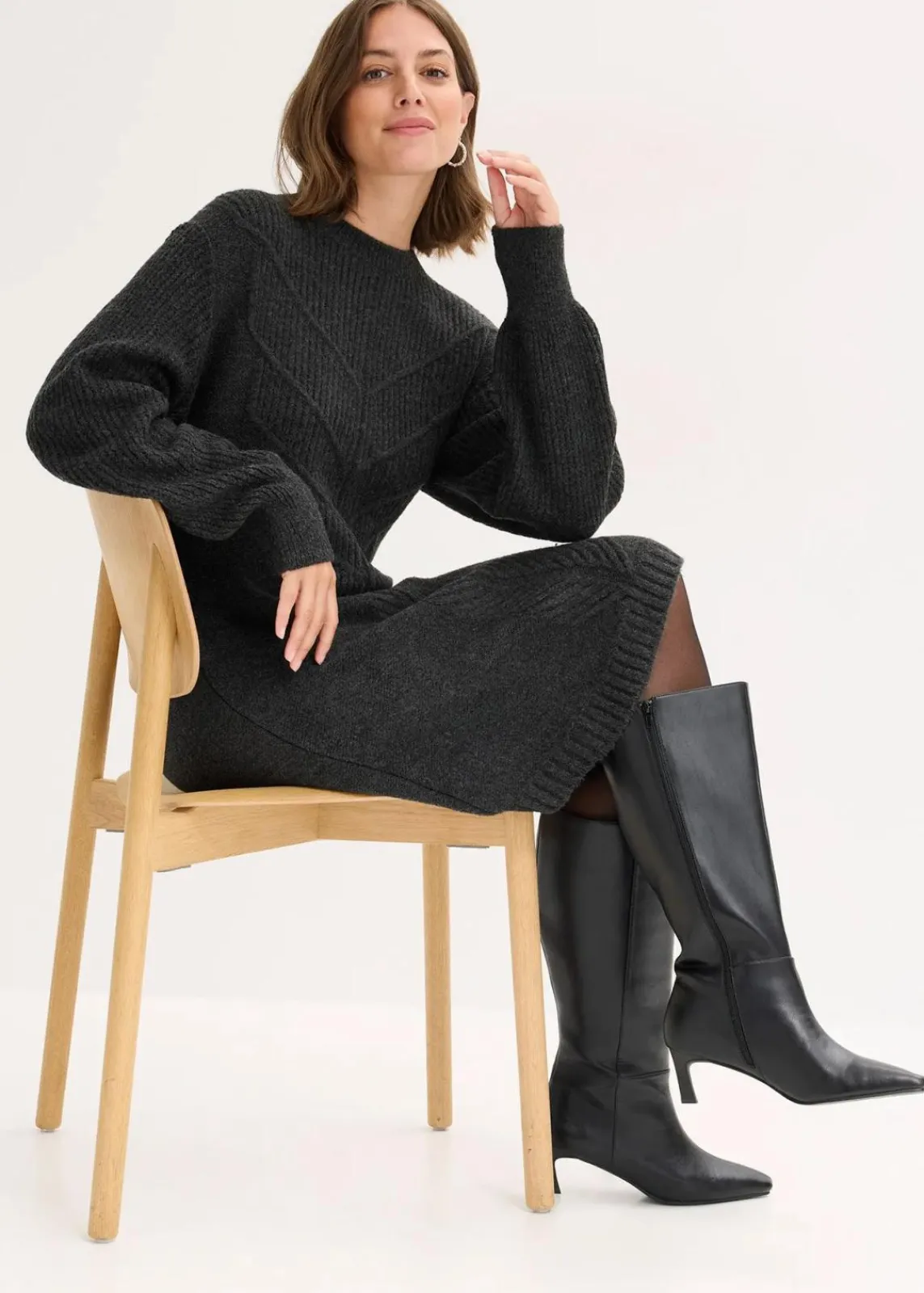bonprix Bekleidung·Umstandsmode|Bekleidung·Pullover & Strickjacken^Strickkleid anthrazit meliert