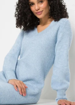bonprix Kleider|Strickmode^Strickkleid puderblau meliert