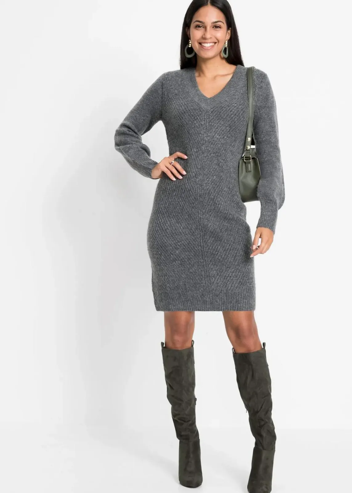 bonprix Kleider|Strickmode^Strickkleid anthrazit meliert
