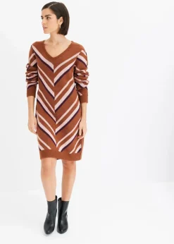 bonprix Strickmode|Kleider^Strickkleid rotbraun/rosa graphisch