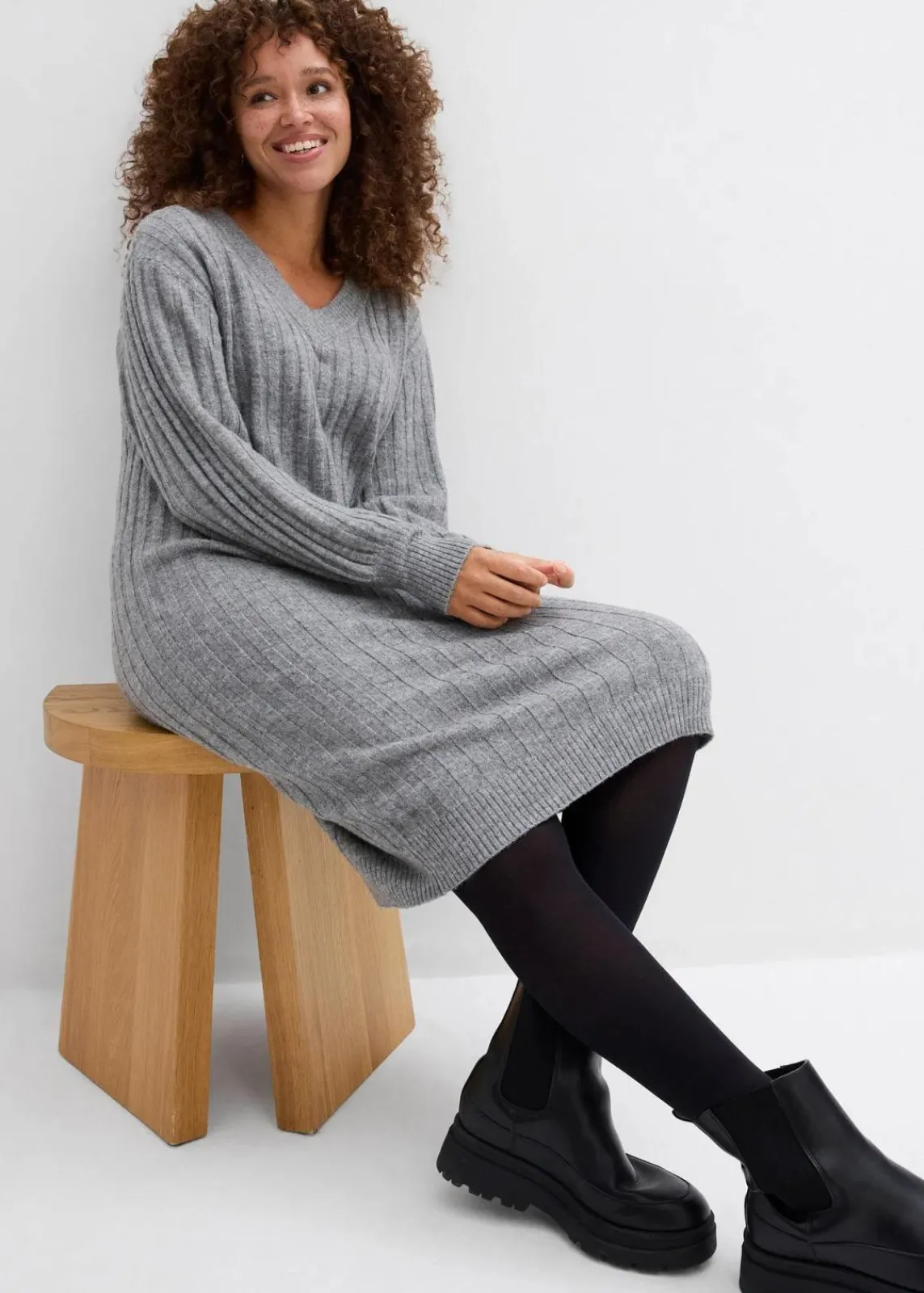 bonprix Bekleidung·Umstandsmode|Bekleidung·Pullover & Strickjacken^Strickkleid grau meliert