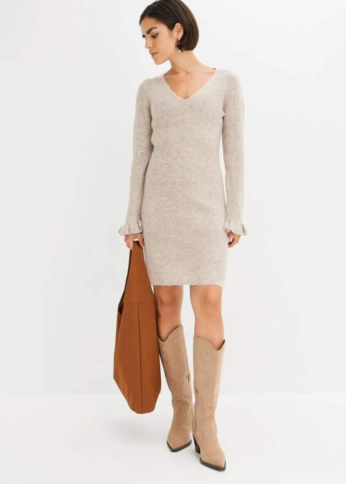 bonprix Kleider|Strickmode^Strickkleid sand meliert