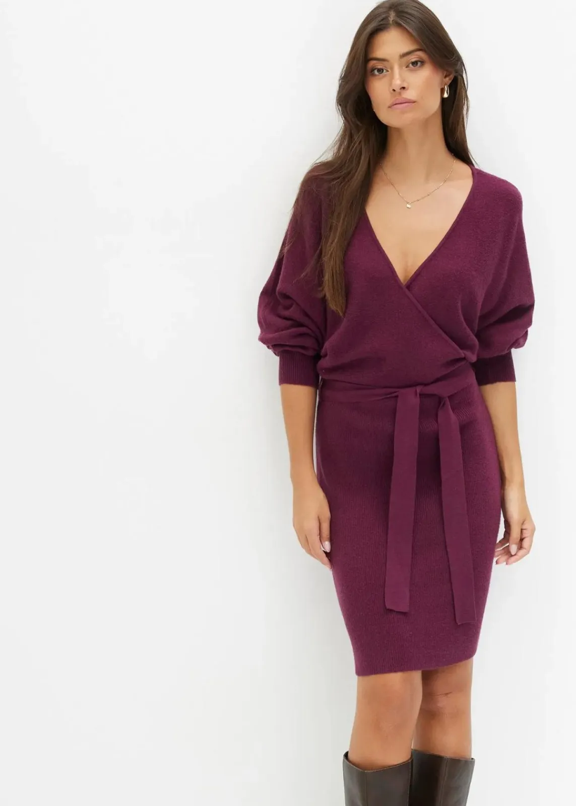 bonprix Nachhaltigere Materialien|Bekleidung·Pullover & Strickjacken^Strickkleid aus Viskose-Mix aubergine