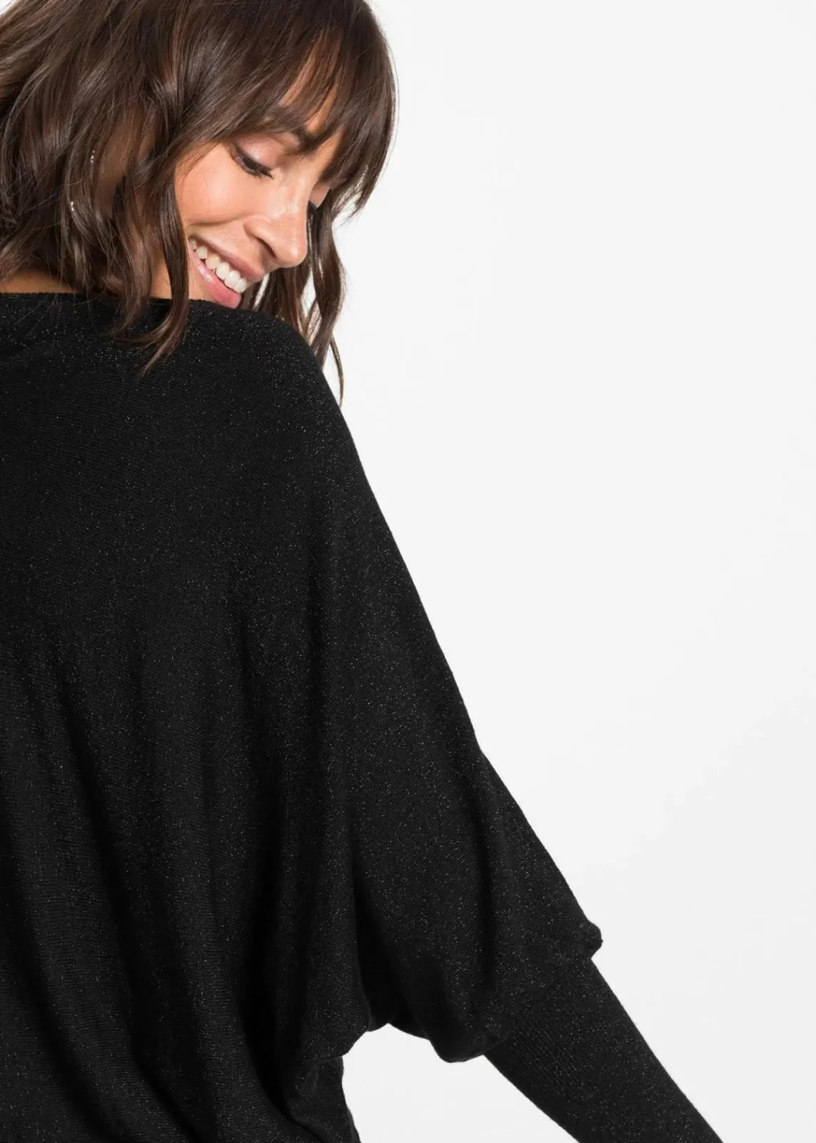 bonprix Bekleidung·Umstandsmode|Strickmode^Strickkleid aus fließendem Viskose-Mix schwarz