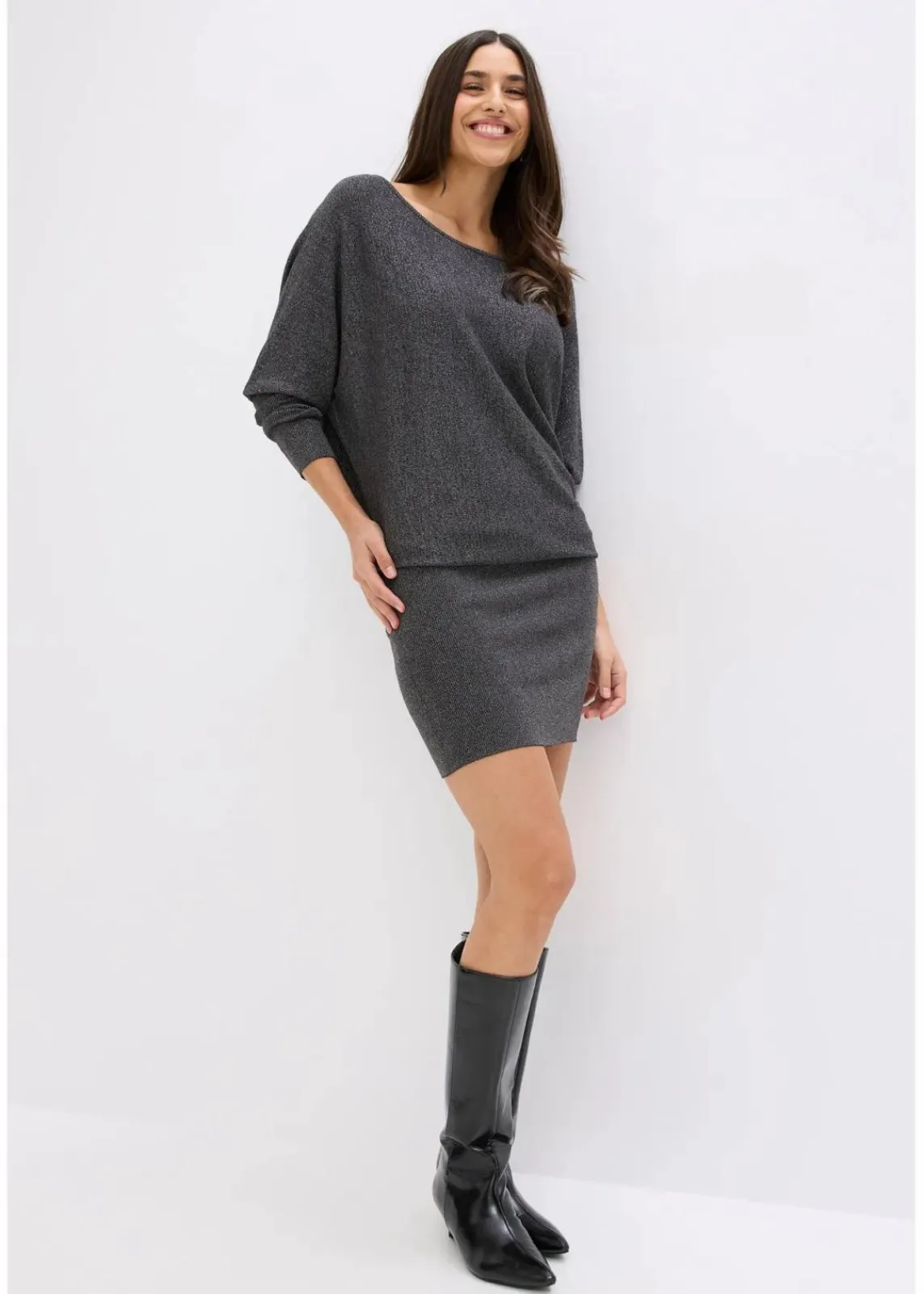 bonprix Bekleidung·Umstandsmode|Strickmode^Strickkleid aus fließendem Viskose-Mix anthrazit meliert