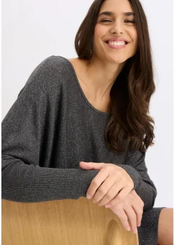bonprix Bekleidung·Umstandsmode|Strickmode^Strickkleid aus fließendem Viskose-Mix anthrazit meliert