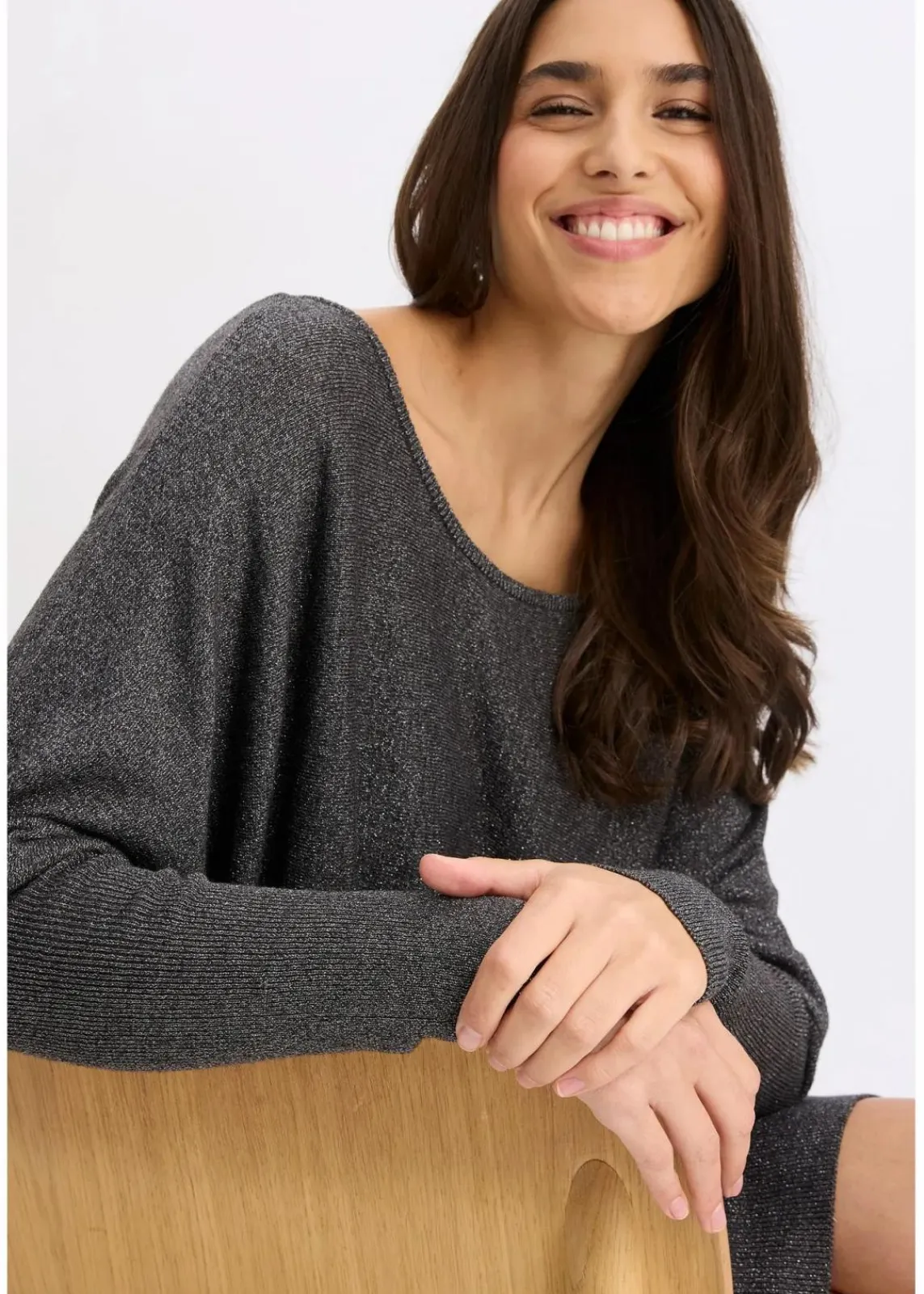 bonprix Bekleidung·Umstandsmode|Strickmode^Strickkleid aus fließendem Viskose-Mix anthrazit meliert