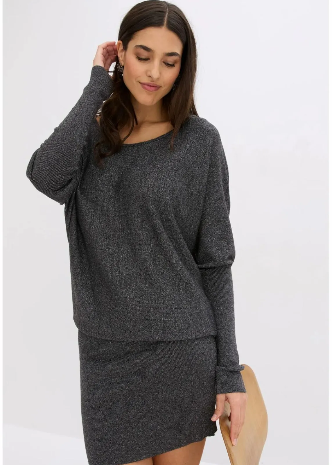 bonprix Bekleidung·Umstandsmode|Strickmode^Strickkleid aus fließendem Viskose-Mix anthrazit meliert