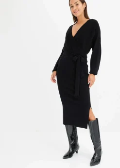 bonprix Kleider|Strickmode^Strickkleid aus fließendem Viskose-Mix schwarz