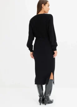 bonprix Kleider|Strickmode^Strickkleid aus fließendem Viskose-Mix schwarz