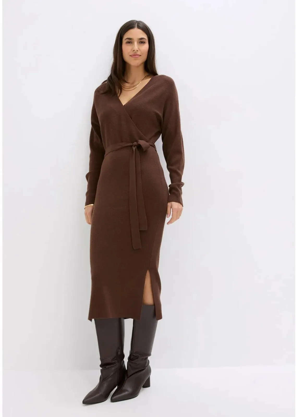 bonprix Bekleidung·Umstandsmode|Bekleidung·Pullover & Strickjacken^Strickkleid aus fließendem Viskose-Mix braun