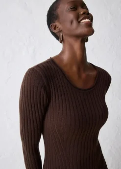 bonprix Kleider|Strickmode^Strickkleid aus Merinowolle dunkelbraun