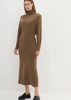 bonprix Kleider|Strickmode^Strickkleid aus Merinowolle walnussbraun