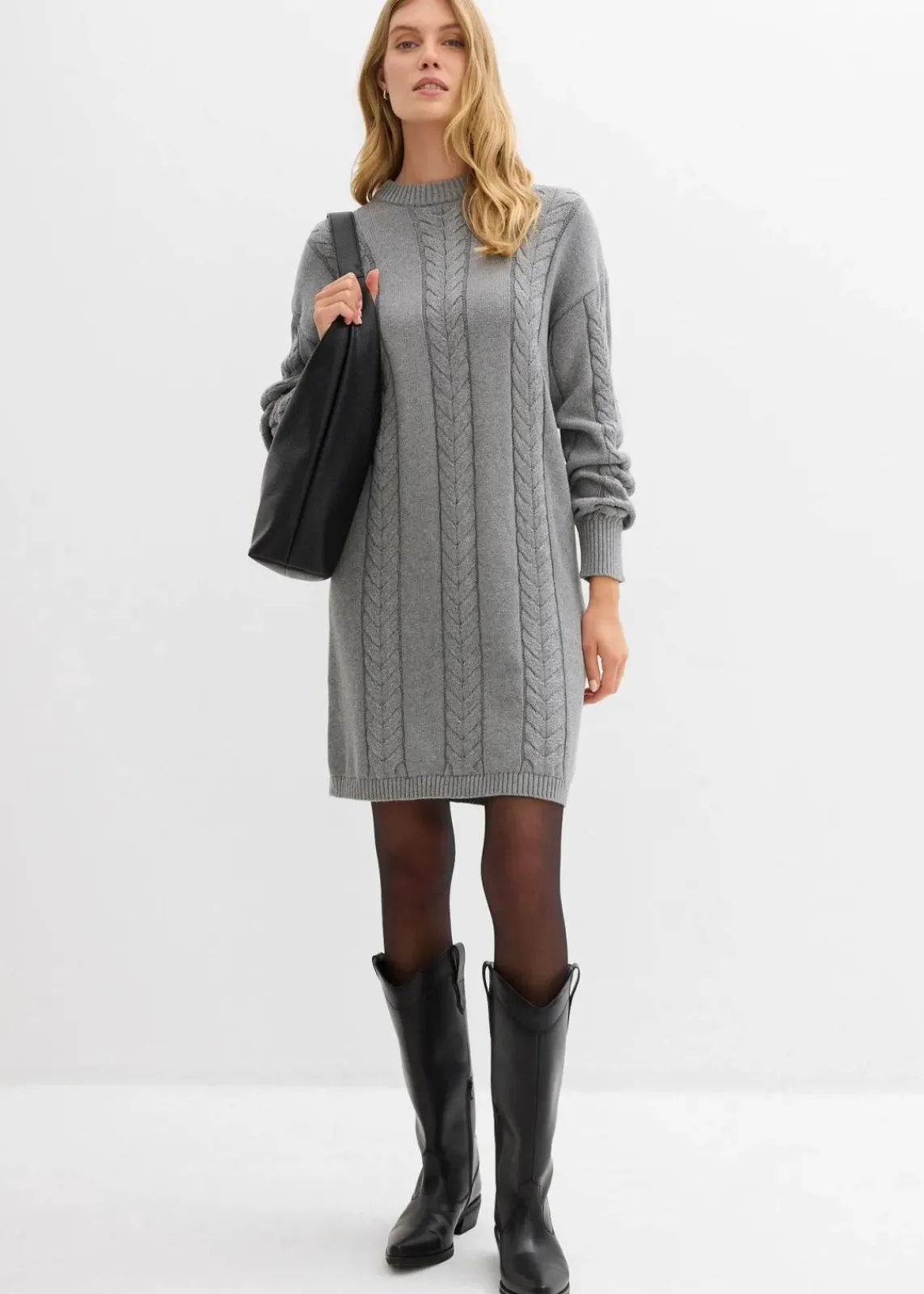 bonprix Bekleidung·Umstandsmode|Strickmode^Strickkleid aus reiner Baumwolle grau meliert