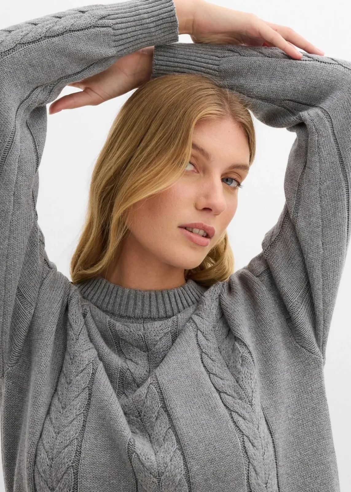 bonprix Bekleidung·Umstandsmode|Strickmode^Strickkleid aus reiner Baumwolle grau meliert