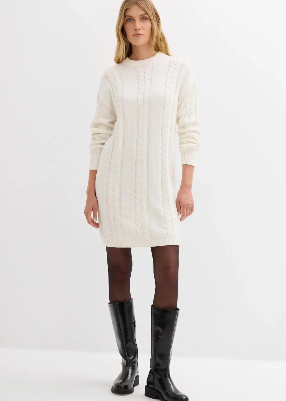bonprix Bekleidung·Umstandsmode|Strickmode^Strickkleid aus reiner Baumwolle wollweiß