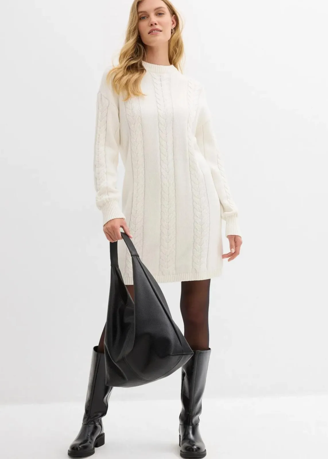 bonprix Bekleidung·Umstandsmode|Strickmode^Strickkleid aus reiner Baumwolle wollweiß