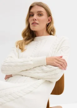 bonprix Bekleidung·Umstandsmode|Strickmode^Strickkleid aus reiner Baumwolle wollweiß