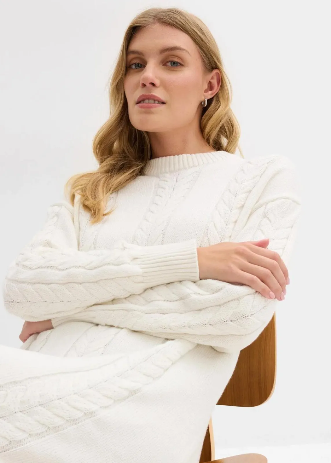 bonprix Bekleidung·Umstandsmode|Strickmode^Strickkleid aus reiner Baumwolle wollweiß