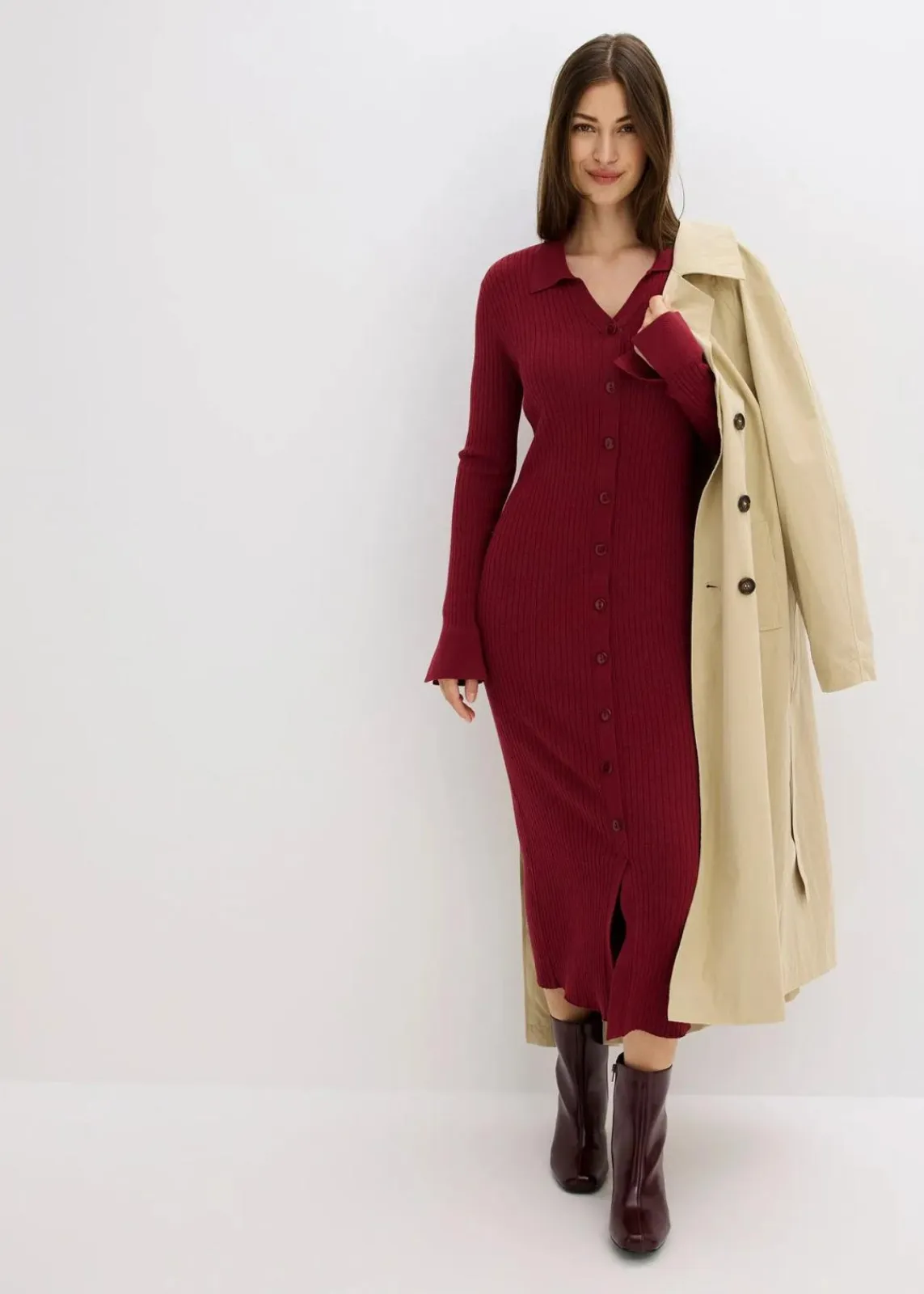 bonprix Bekleidung·Umstandsmode|Strickmode^Strickkleid aus softem Viskose-Mix pflaumenrot