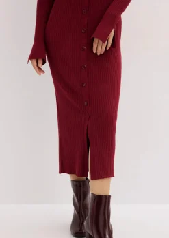 bonprix Bekleidung·Umstandsmode|Strickmode^Strickkleid aus softem Viskose-Mix pflaumenrot