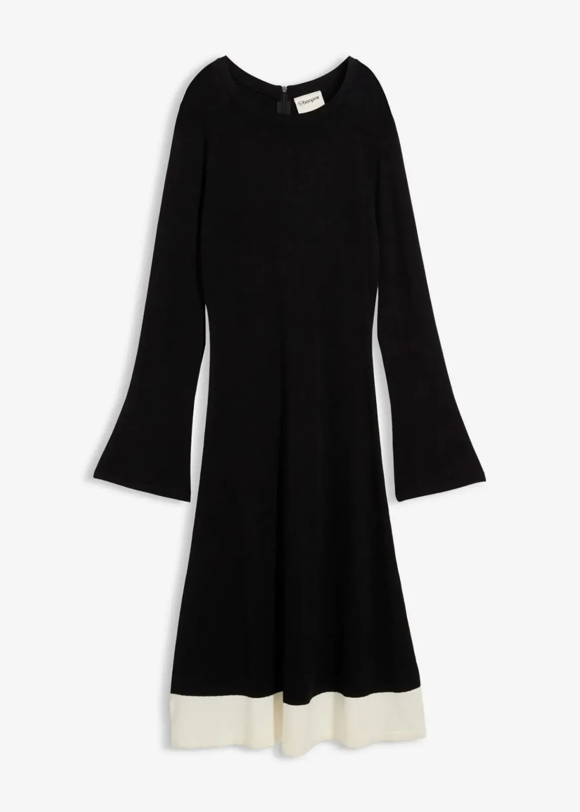 bonprix Bekleidung·Umstandsmode|Bekleidung·Pullover & Strickjacken^Strickkleid aus Viskose-Mix mit Kontrastdetails schwarz/wollweiß
