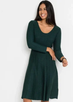 bonprix Bekleidung·Umstandsmode|Strickmode^Strickkleid aus weichem Viskose-Mix tiefgrün/schwarz