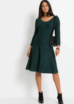 bonprix Bekleidung·Umstandsmode|Strickmode^Strickkleid aus weichem Viskose-Mix tiefgrün/schwarz