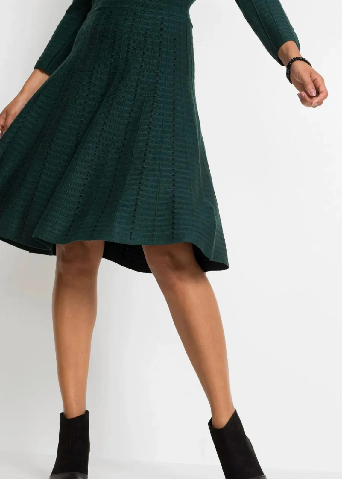 bonprix Bekleidung·Umstandsmode|Strickmode^Strickkleid aus weichem Viskose-Mix tiefgrün/schwarz