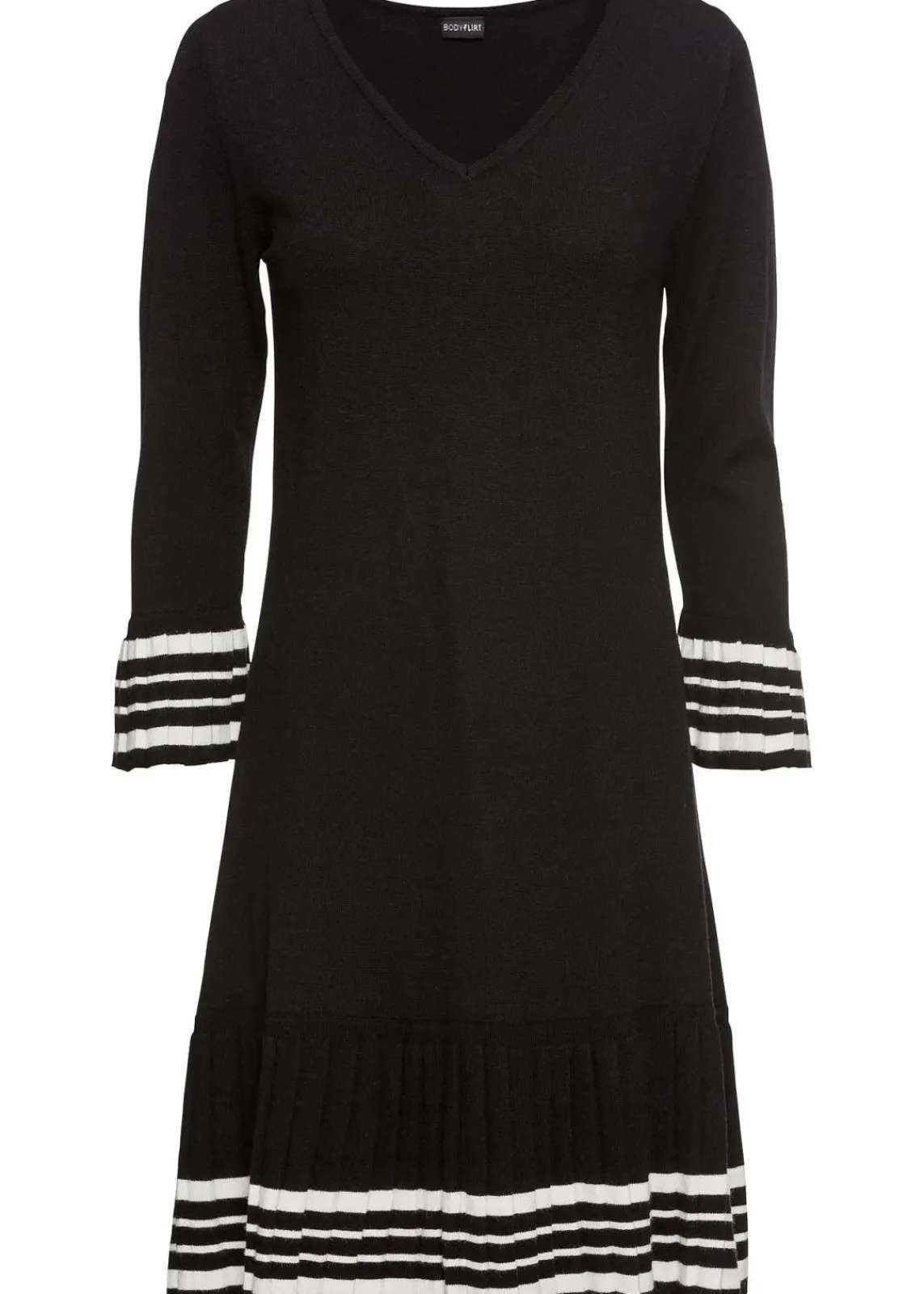 bonprix Bekleidung·Umstandsmode|Bekleidung·Pullover & Strickjacken^Strickkleid aus weichem Viskose- Mix schwarz/wollweiß gestreift
