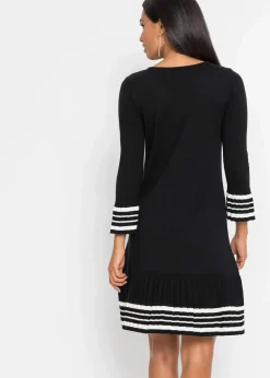 bonprix Bekleidung·Umstandsmode|Bekleidung·Pullover & Strickjacken^Strickkleid aus weichem Viskose- Mix schwarz/wollweiß gestreift