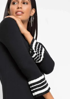 bonprix Bekleidung·Umstandsmode|Bekleidung·Pullover & Strickjacken^Strickkleid aus weichem Viskose- Mix schwarz/wollweiß gestreift