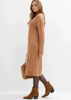 bonprix Bekleidung·Umstandsmode|Bekleidung·Pullover & Strickjacken^Strickkleid aus Zopfstrick schokosorbet meliert