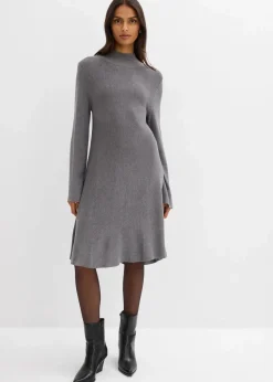 bonprix Bekleidung·Pullover & Strickjacken|Kleider^Strickkleid in A-Linie aus Viskose-Mix grau meliert