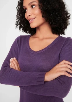 bonprix Kleider|Basics^Strickkleid in ausgestellter Form dunkellila