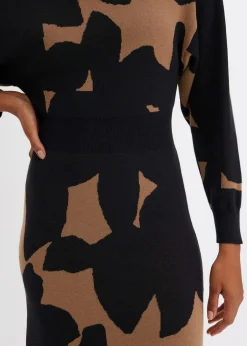 bonprix Bekleidung·Umstandsmode|Bekleidung·Pullover & Strickjacken^Strickkleid, Midi beige/schwarz floral
