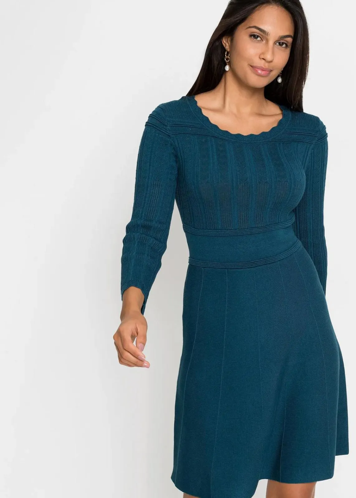 bonprix Bekleidung·Umstandsmode|Strickmode^Strickkleid mit Ajourmuster blaupetrol