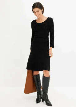 bonprix Bekleidung·Umstandsmode|Strickmode^Strickkleid mit Ajourmuster schwarz