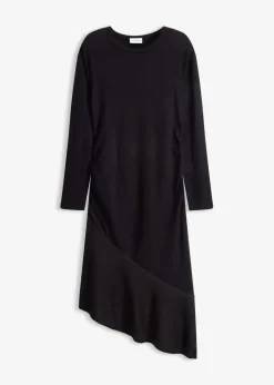 bonprix Bekleidung·Pullover & Strickjacken|Kleider^Strickkleid mit asymmetrischem Saum aus Baumwolle und Kaschmir schwarz