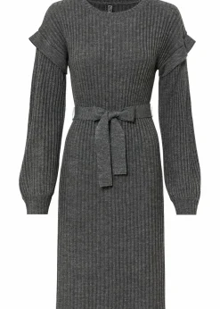 bonprix Strickmode|Kleider^Strickkleid mit Bindeband grau meliert
