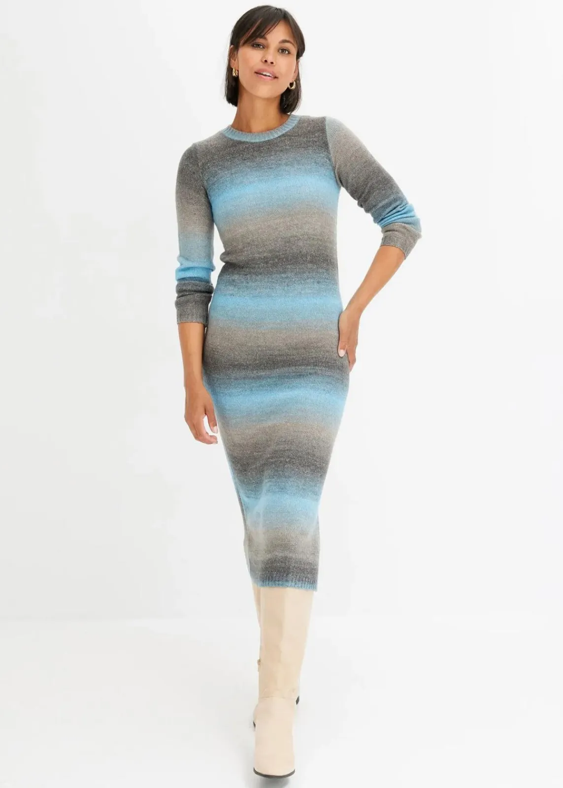 bonprix Bekleidung·Umstandsmode|Bekleidung·Pullover & Strickjacken^Strickkleid mit Farbverlauf alpenblau/hellgrau meliert/grau/rauchgrau/anthrazit
