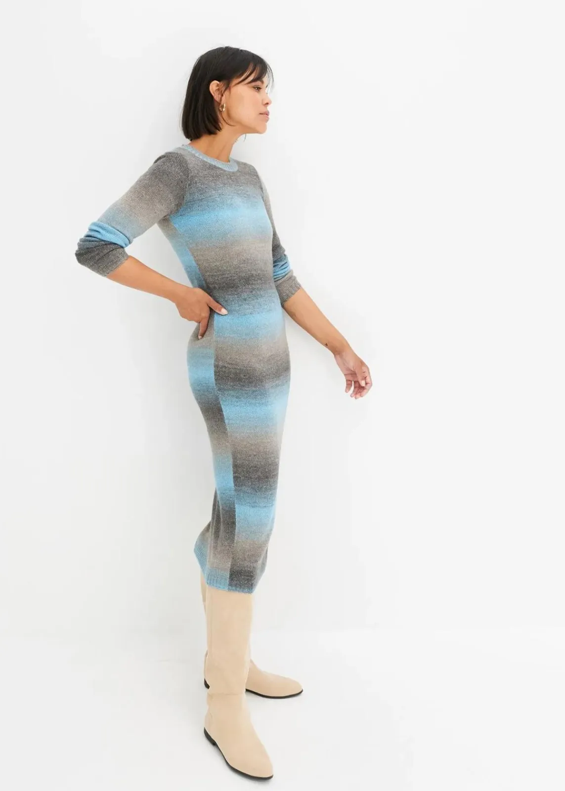 bonprix Bekleidung·Umstandsmode|Bekleidung·Pullover & Strickjacken^Strickkleid mit Farbverlauf alpenblau/hellgrau meliert/grau/rauchgrau/anthrazit