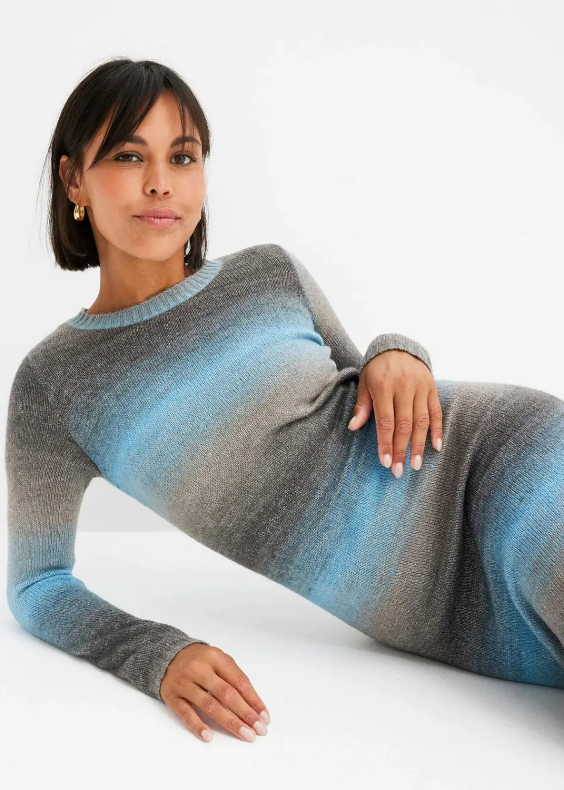 bonprix Bekleidung·Umstandsmode|Bekleidung·Pullover & Strickjacken^Strickkleid mit Farbverlauf alpenblau/hellgrau meliert/grau/rauchgrau/anthrazit