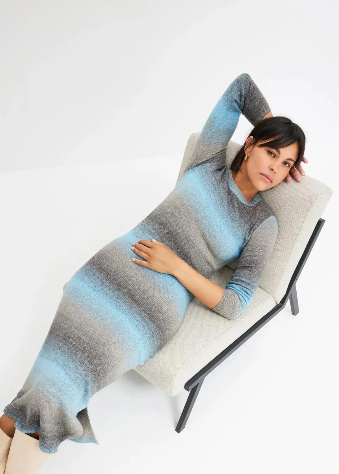 bonprix Bekleidung·Umstandsmode|Bekleidung·Pullover & Strickjacken^Strickkleid mit Farbverlauf alpenblau/hellgrau meliert/grau/rauchgrau/anthrazit