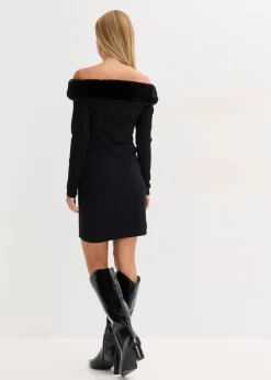 bonprix Bekleidung·Umstandsmode|Bekleidung·Pullover & Strickjacken^Strickkleid mit Fellimitat-Besatz schwarz