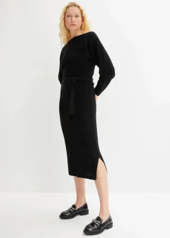 bonprix Kleider^Strickkleid mit Gürtel (2-tlg.Set) schwarz